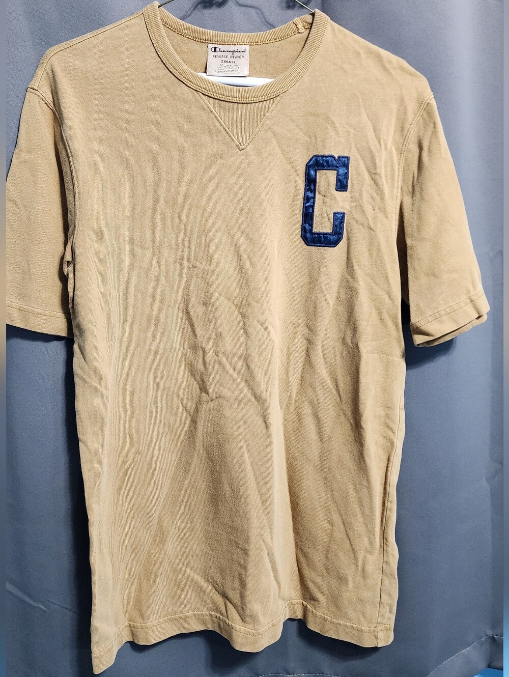 Champion Tan Short-Sleeve Tee with Blue 'C' Patch
